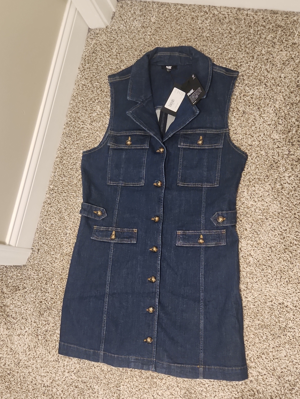 PAIGE Navy Sleeveless Denim Button-Front Shift Dress - NWT